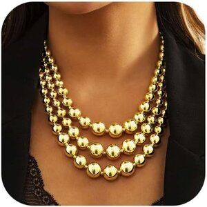 Elegant Beaded Gold Necklace - Layered Bib Design Perfect for All Occasions